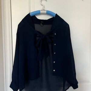 Forever 21 Dark Blue Blouse with Front Tie
